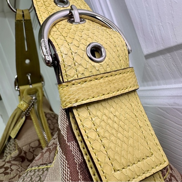 Coach Vintage Y2K Patchwork Signature Hobo Khaki/Multi Yellow Snakeskin & Tassel - Picture 5 of 13